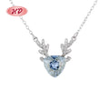 Wholesale Luxury Blue Large Zirconia 925 Plated Silver Charm Cute Animal Antlers Pendant Necklace for Women Jewlery