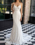 11771#Bohemian Open Back Sweep Train Detachable Sleeve Mermaid Lace Spaghetti Straps Wedding Dress Wedding Bridal Gown