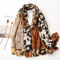 Korean Style Hot Sale Animal Print Scarf Women Hijab Fashion Brown Leopard 4side Tassel Long Cotton Printed Scarfs
