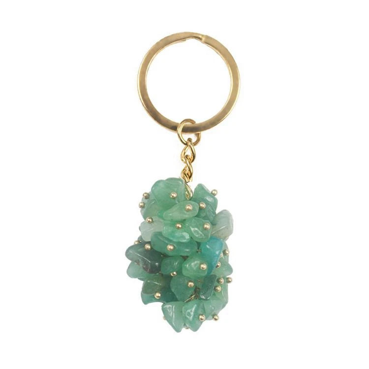 Diy Top Sale Natural Stone Key Ring_ Green Aventurine Stone Energy Key Chain_ Green Aventurine Grape Shaped Pendant