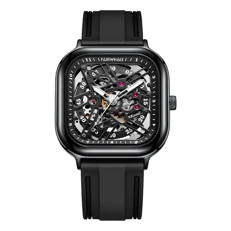 Custom Logo Wrist Watch for Men Boy's Fashion Mechanical Hand Watch Rubber Strap Watch Sport Men