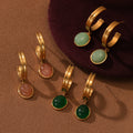 NEW Trendy Women's Stainless Steel Jewelry Aventurine Natural Stone Pendant Earrings 18K Gold PVD Plated Titanium Steel Earring