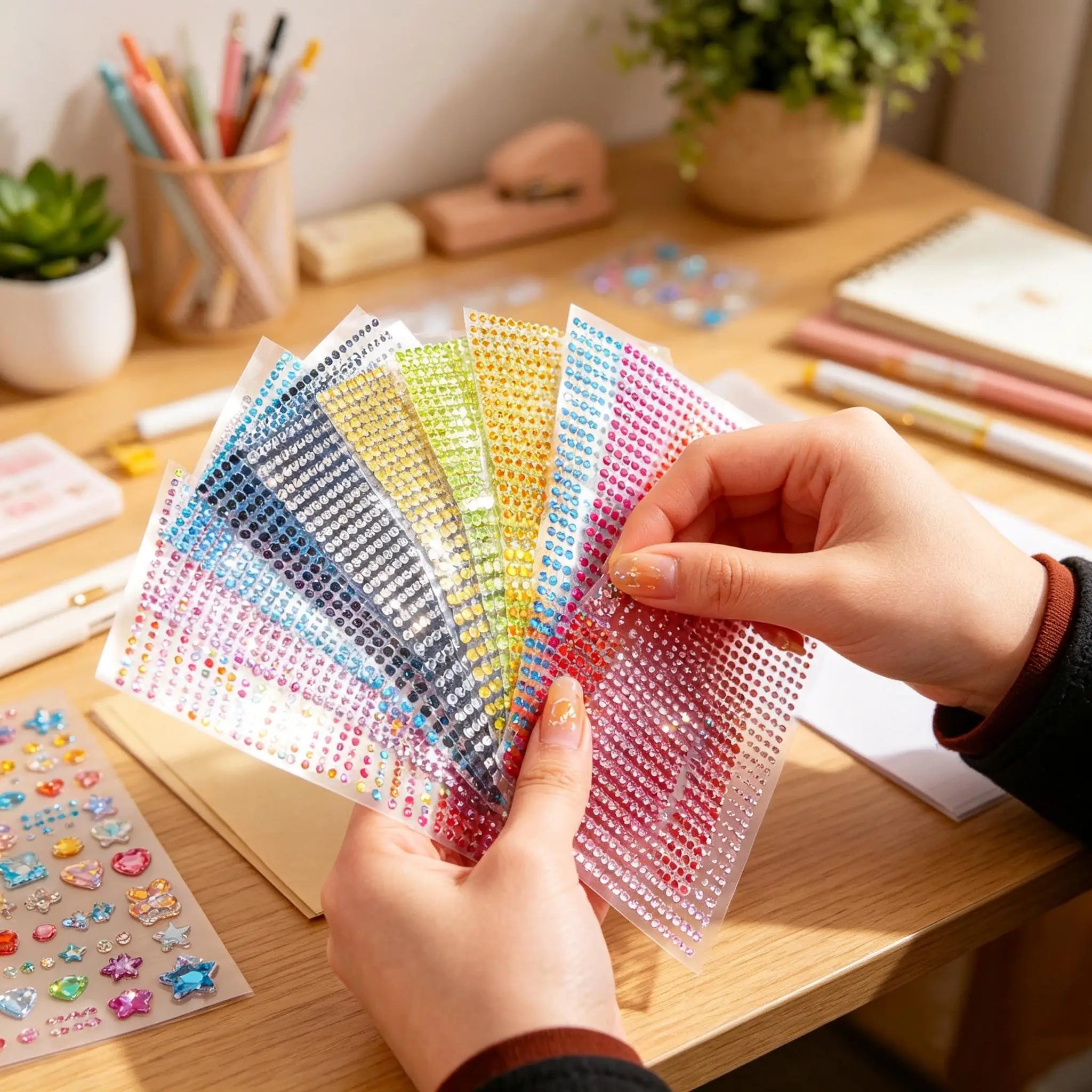 Hisenlee 3MM Acrylic Self-Adhesive Rhinestone Multicolor Flatback Stickers 750pcs/Sheet DIY Bags Shoes Clothing Printed Sheet