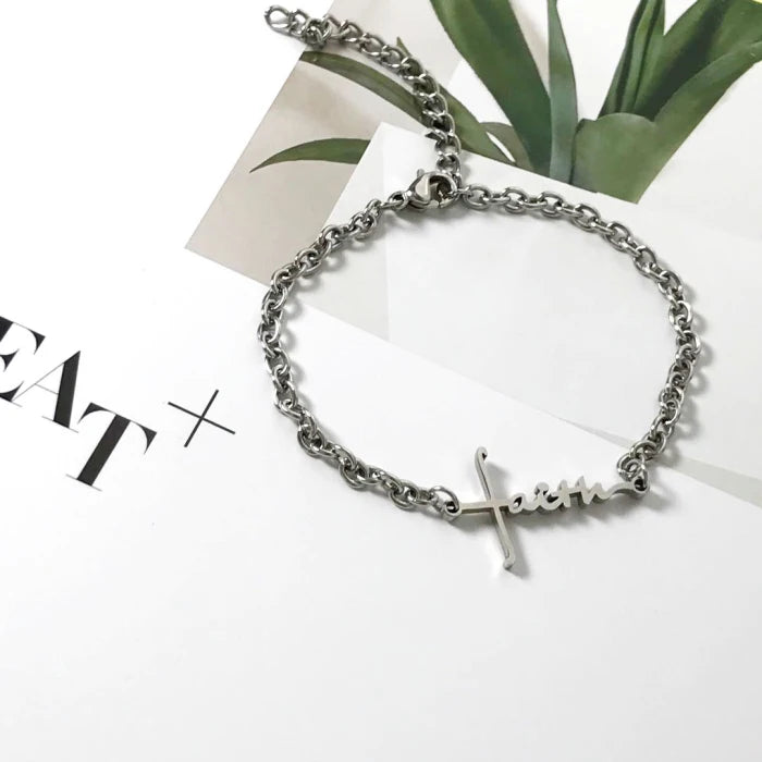 Best Selling High Polish Top Quality Cheap Custom Fashion Wholesale Stainless Steel Faith Cross Charm Bracelet for Men Women