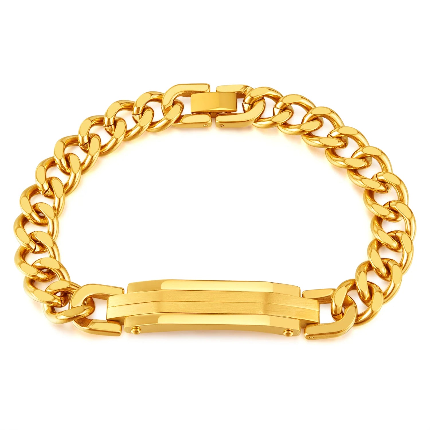 Fashion Luxury Waterproof Anti-Fade Gold Plated Stainless Steel Men's Cuban Chain Link Bracelet Personalized Jewelry
