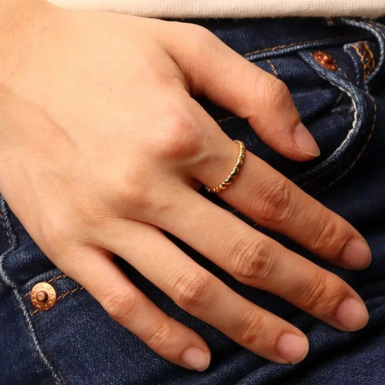 Chris April 316L Stainless Steel PVD Gold Plating Hearts Knuckle Pinky Ring