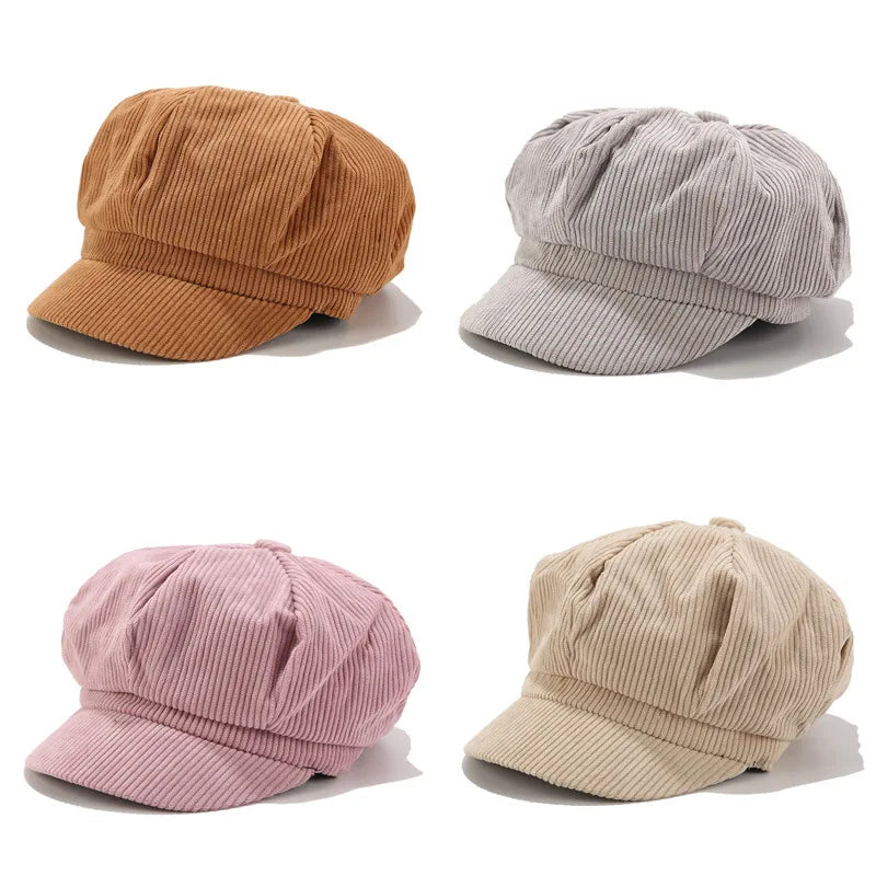 Lady Casquette Beret Cap 8 Panels Hat Women Corduroy Newsboy Cap