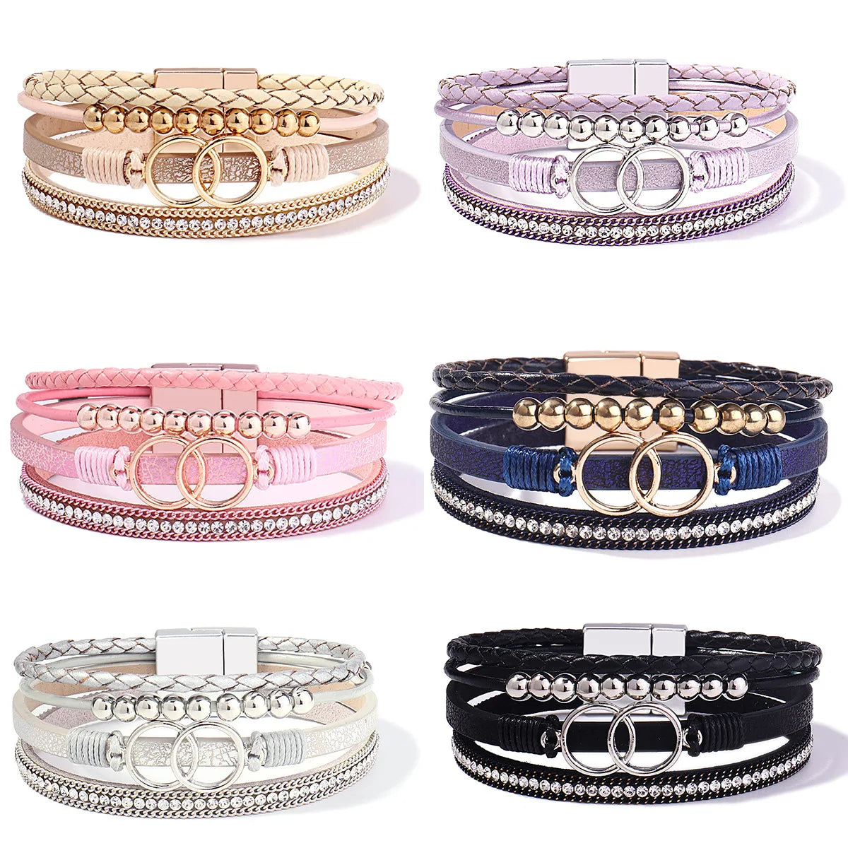 Jachon Wrap Bracelets Leather Cuff Bangle Beaded Bracelets for Women Stackable Infinity Bracelets Jewelry