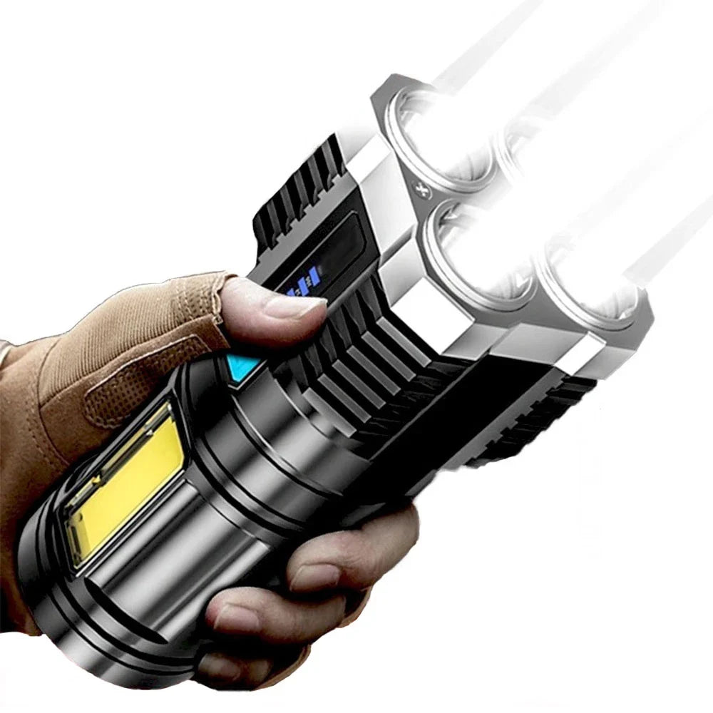 New Professional 4 Led Portable Rechargeable Battery Flashlight Bright Torch Light for Outdoor