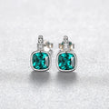 925 Sterling Silver Square Artificial Colored Gemstone Stud Earrings Rhodium Plated Stylish Design Earrings for Women