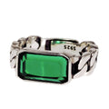 Genuine 925 Sterling Silver Men's and Women's Rings Green Crystal Inlaid Braided Vintage Rings Adjustable Size Jewelry