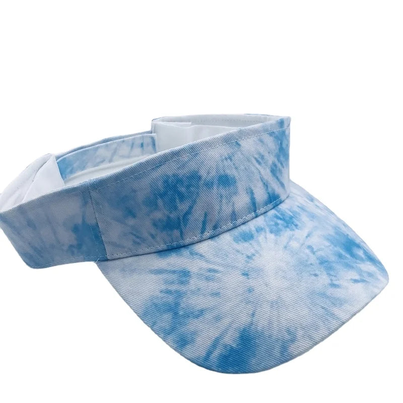 Custom Tie Dye Style 100% Cotton Unisex Sun Visor Hat with Custom Logo-Breathable Sports Hat for Tennis & Running Wholesale