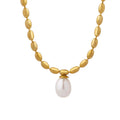 Fashion Minimalist Style Freshwater Pearl Pendant Necklace Waterproof Stainless Steel Beads Chain Necklace Jewelry Party Gift
