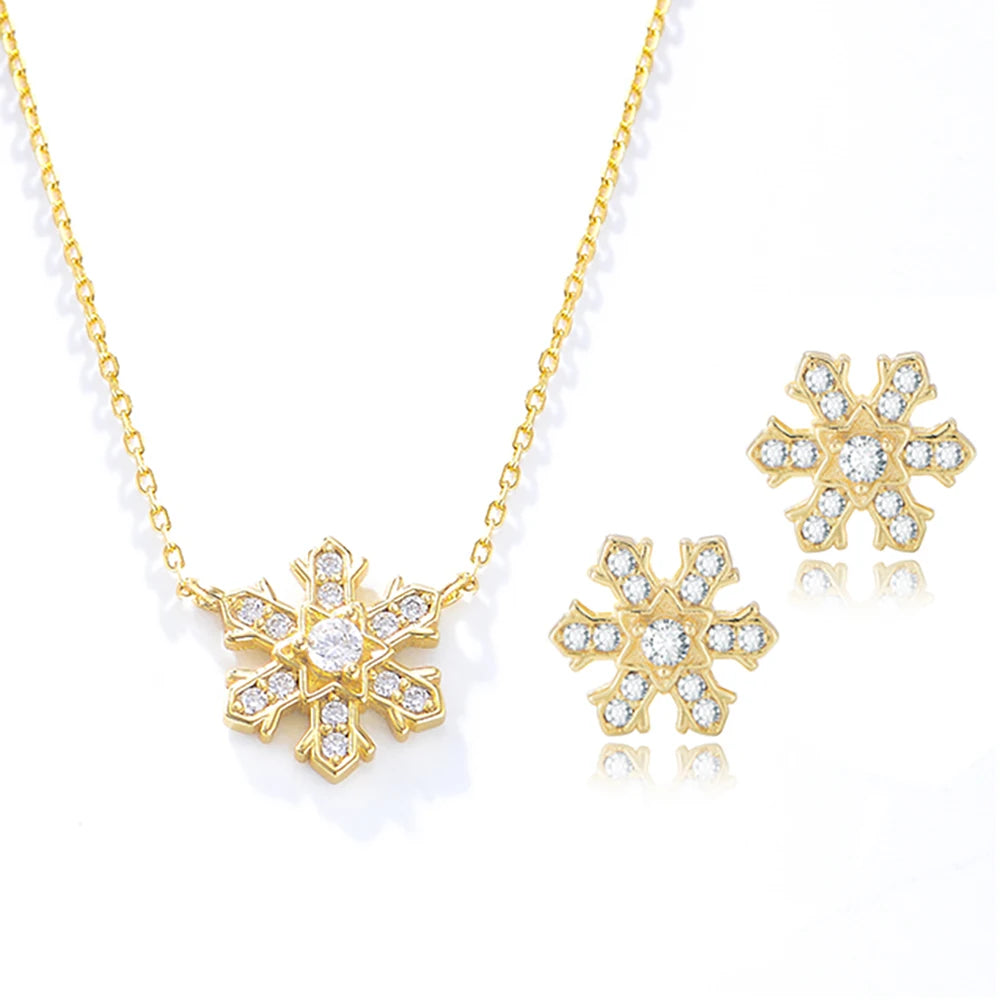 2022 Hot Sell Unique Sterling Silver 925 Gold Plated Christmas Jewelry Necklaces Earrings Set