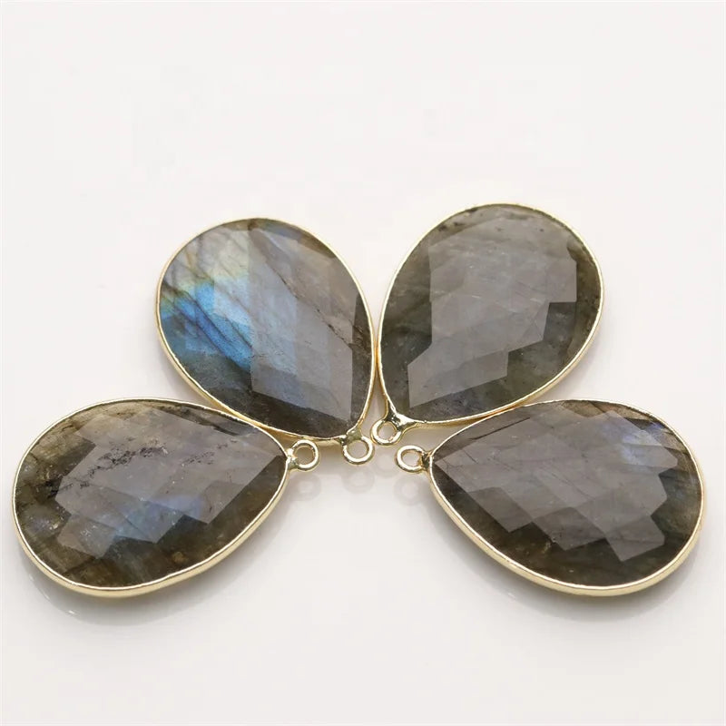 Faceted Teardrop Labradorite Pendant with Gold Plated Copper Alloy Handmade Stone Necklace