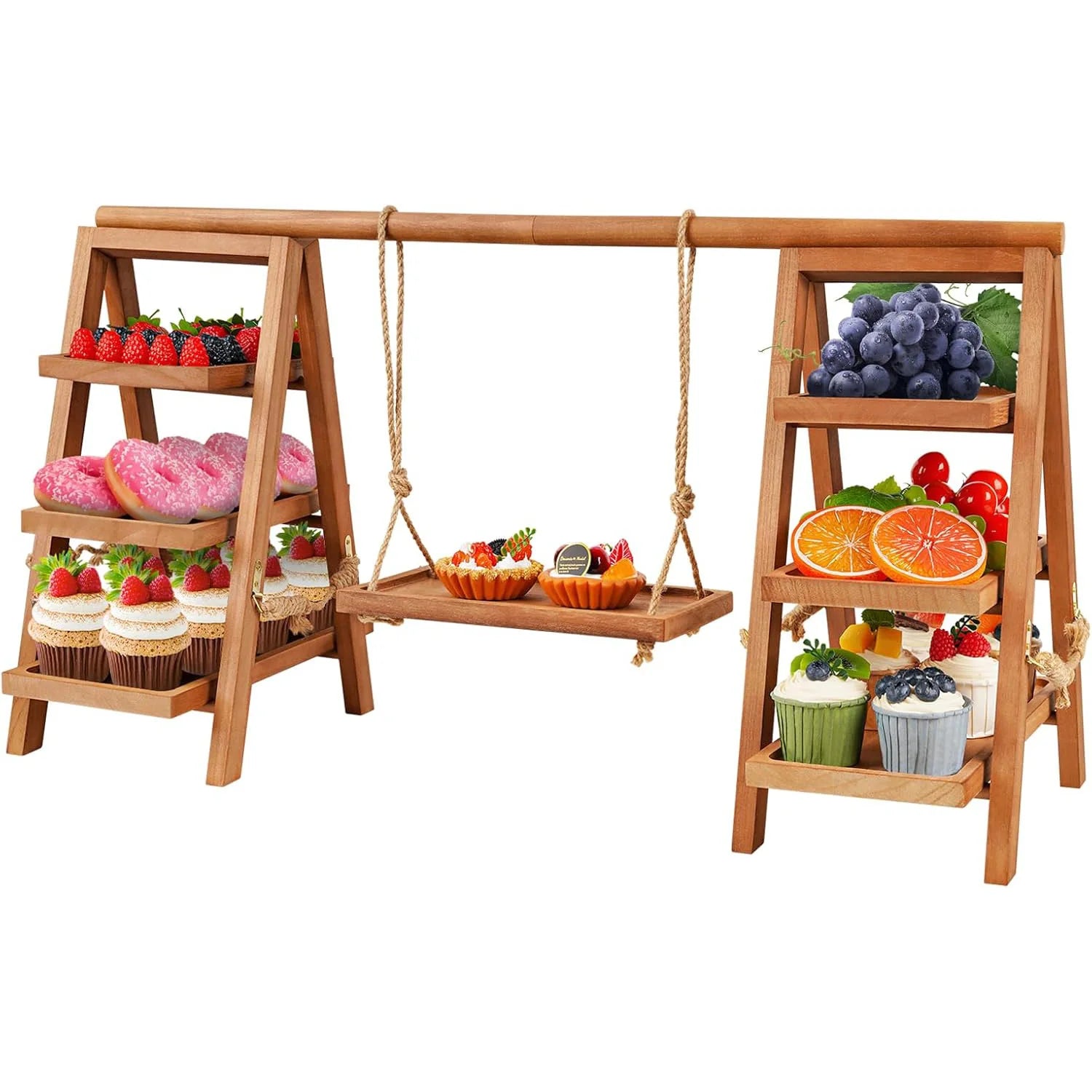 3-Tier Wooden Display Stand Foldable Party Serving Tray for Dessert for CelebrationsBirthday & Wedding Versatile Use for Food
