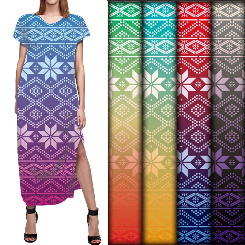 Gradient Bohemian Style with Regular Diamond Pattern Snowflake Terylene Digital Printing Fabric Woman Dress and Skirt/Tshirt