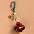 Sandalwood Peace Rabbit Pendant Key Chain Hand-woven Rope Key Ring Wooden Rabbit Pendant Car Hanging Ornaments