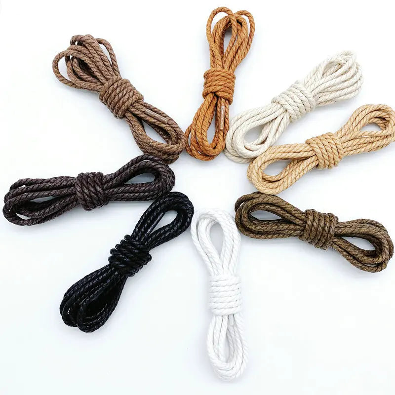 Quality 4mm Leather Shoes Cotton Shoelaces 50-200cm Length 22 Colors Three Strand Waxed Rope Durable Shoe Laces