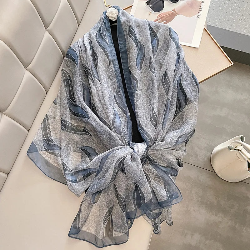New Arrival Lightweight Summer Beach Cover Ups Shawl 130*180cm Long Large Size Floral Printed Silk Yarn Gauze Scarves for Women