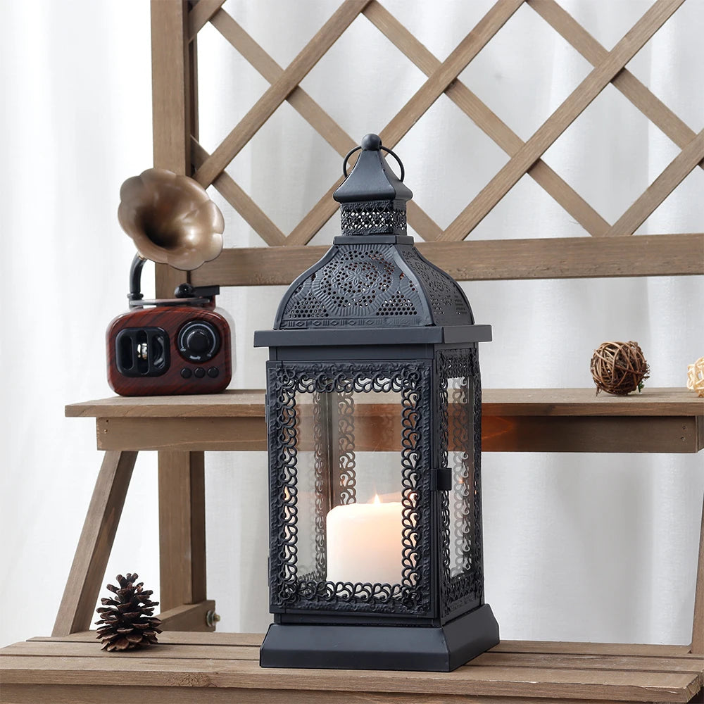 Fantastic Design Black Metal Lantern Candle Holder Tabletop Hanging Cottage Vintage Decorative Candle Holder