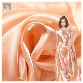 OF001 Wholesale Prices Stock Shiny Liquid Organza Polyester Fabric for Lining by the Yards Organza Fabric