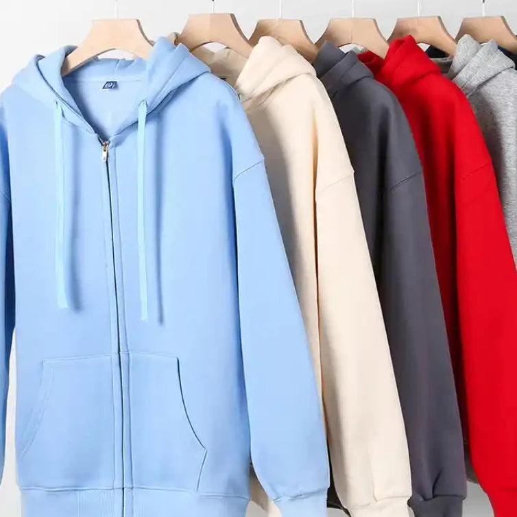 Fall Custom Logo 330GSM Men's Coat Blank Street Wear Unisex Superior Zipper Unisex Zipper Hoodie
