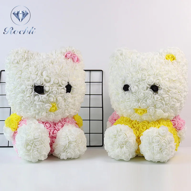 Eternal Flower Preserved Roses Kitty Cat Christmas Tanabata & Valentine's Day Gift Boxed Birthday Present for Girlfriend