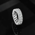 925 Sterling Silver 2Rows Round Cut Iced Out Crystal Cubic Zirconia Double Row Eternity Bands Ring