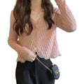 Korean Style V-Neck Lace Edge Cardigan Casual Long Sleeved Blouse for Women Simple Fashion Skinny Fit Spandex Spring Season