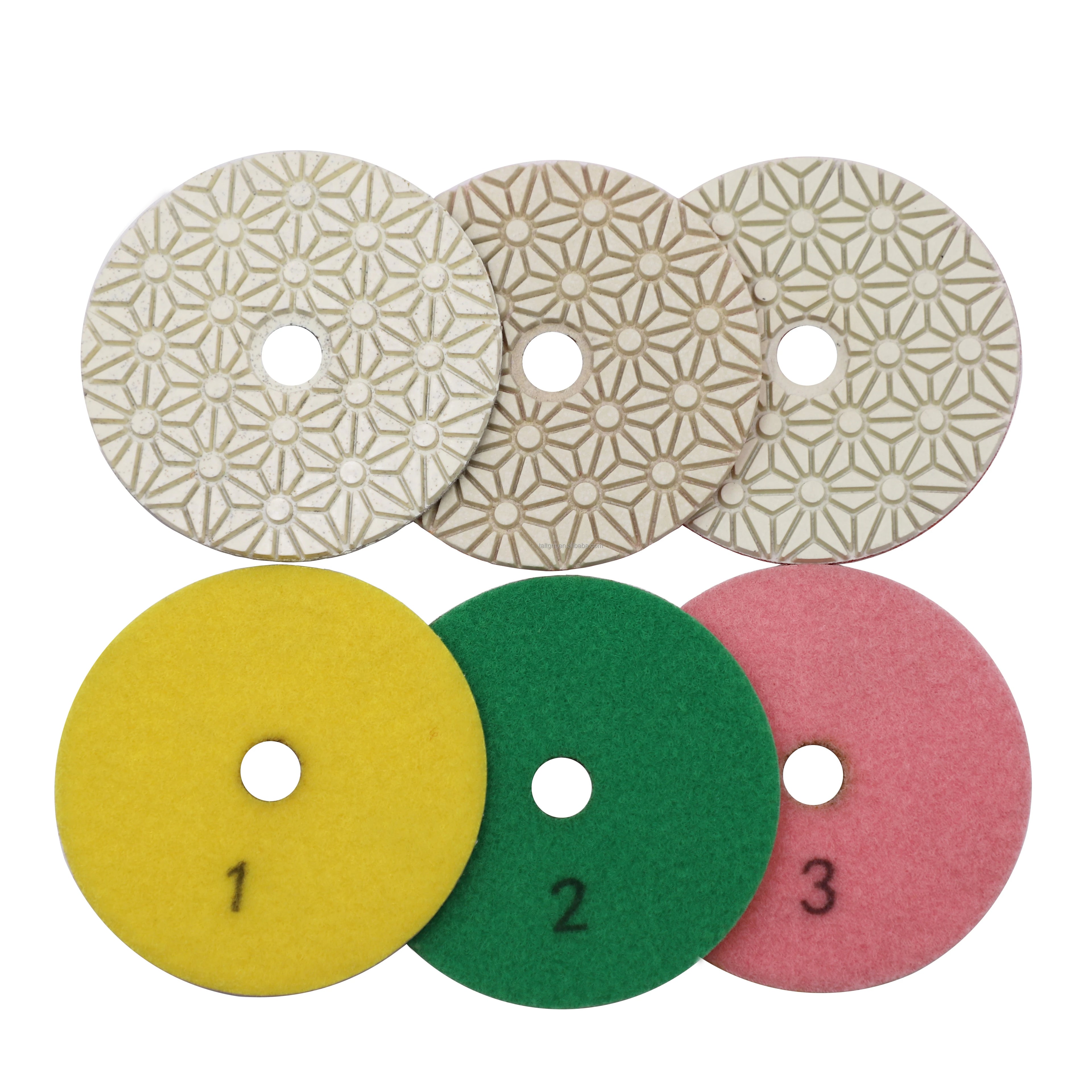 4 Inch 3 Steps Floor Diamond Polishing Pads for Granite / Pad Polish for Granite Marble Stone Quartz Concrete Tile