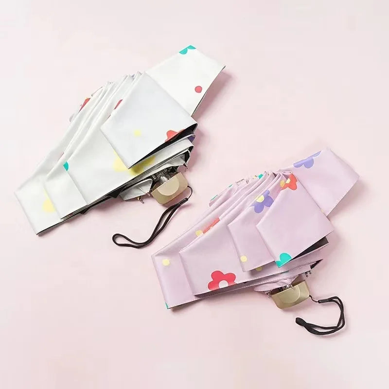Lady Girls Colorful Flower Light Weight UV Protection Compact Size Umbrella Mini Pocket Three Folding Umbrella