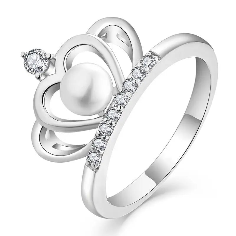 YH JEWELLERY Fine Jewelry Crown Queen Shape 925 Sterling Silver Button Fresh Water Pearl Engagement Ring With Zircon