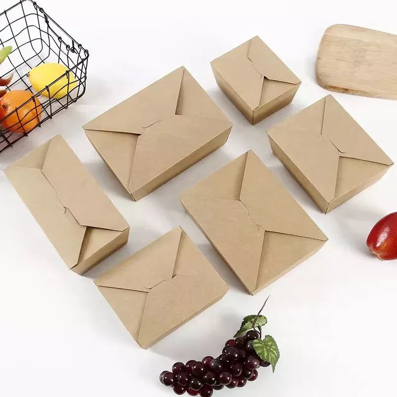 Packaging and Printing Takeaway Food Box One-time Takeaway Packaged Cowhide Lunch Box Rectangular Fast Food Lunch Box