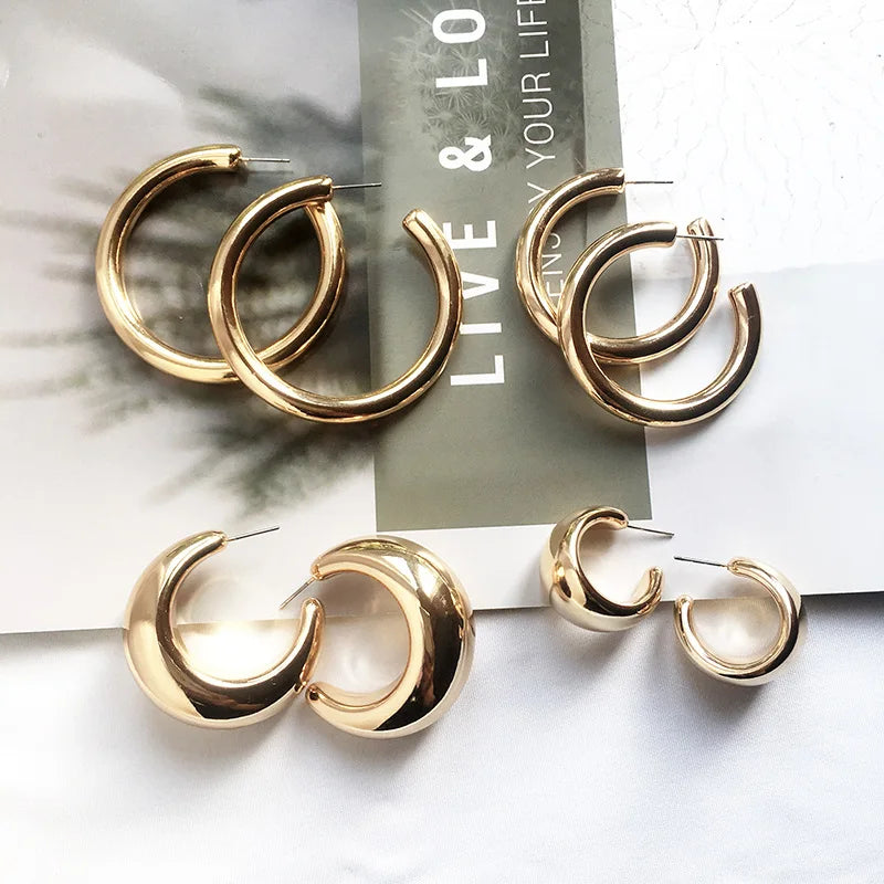 Eco-friendly ABS Gold Silver Color Chunky Hoop Earrings for Women CC Earring