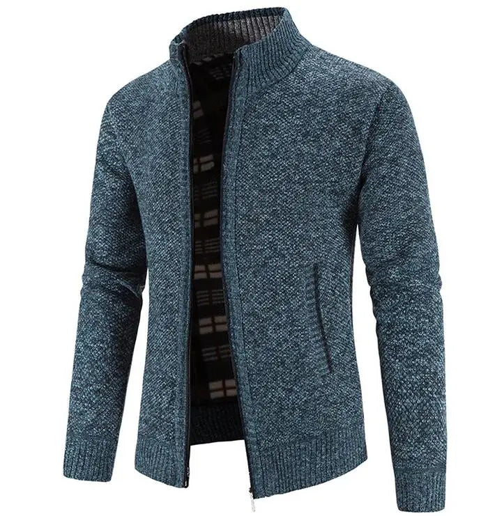 Autumn Winter Casual Stand Collar Zipper Coat Long Sleeved Men's Cardigan Knit Sweaters and Jackets