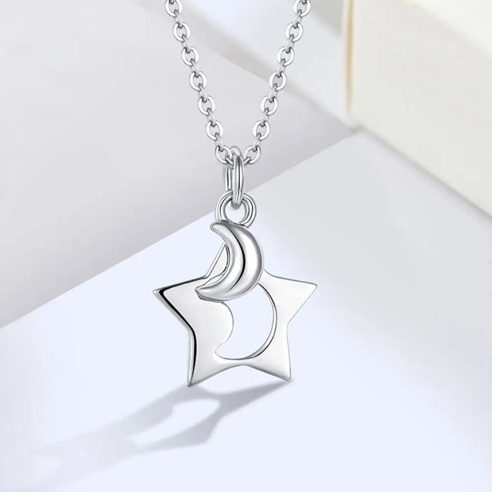 Jewelry Fashion Custom Gold Plate Women 925 Sterling Silver Star Half Moon Pendant Necklace