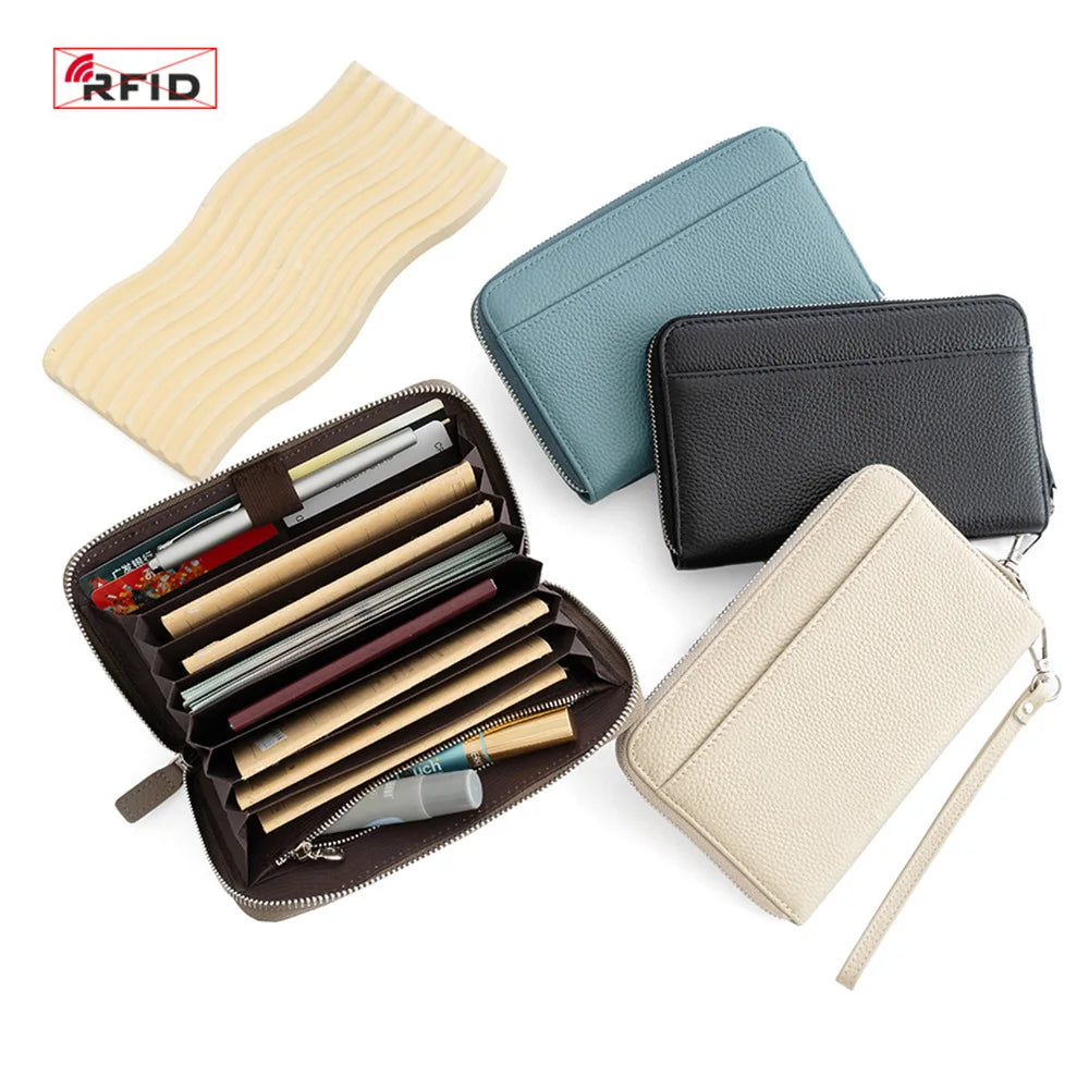 2024 Large Capacity Bankbook case Wallets RFID Blocking Genuine Leather Wallet Card Holder Long Clutch Checkbook Passport Wallet