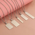 Wholesale Custom Logo Multi Size Simple Stainless Steel Box Chain Blank Square Rectangular Bar Pendant Necklaces for Gift