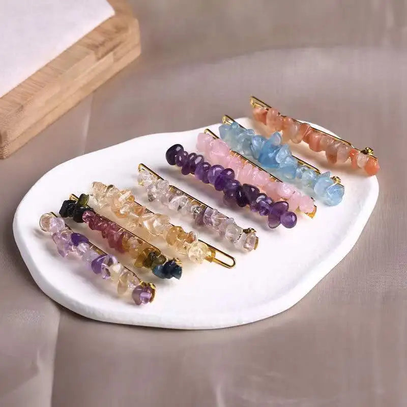 European American Newest Designer Colorful Natural Crystal Hair Clip Gravel Stone Hairpin for Women Girls Hair Accessories Gift