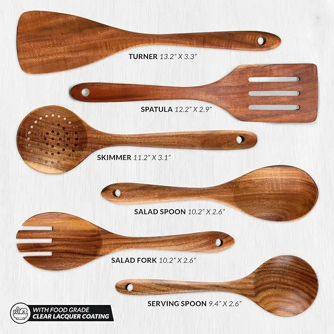 Wholesale 6-Piece Wooden Spoons Teak Wooden Utensil Non-Stick Wooden Cooking Utensils