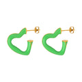 Waterproof Statement Earrings Heart Shape Brass Green Stud Earrings