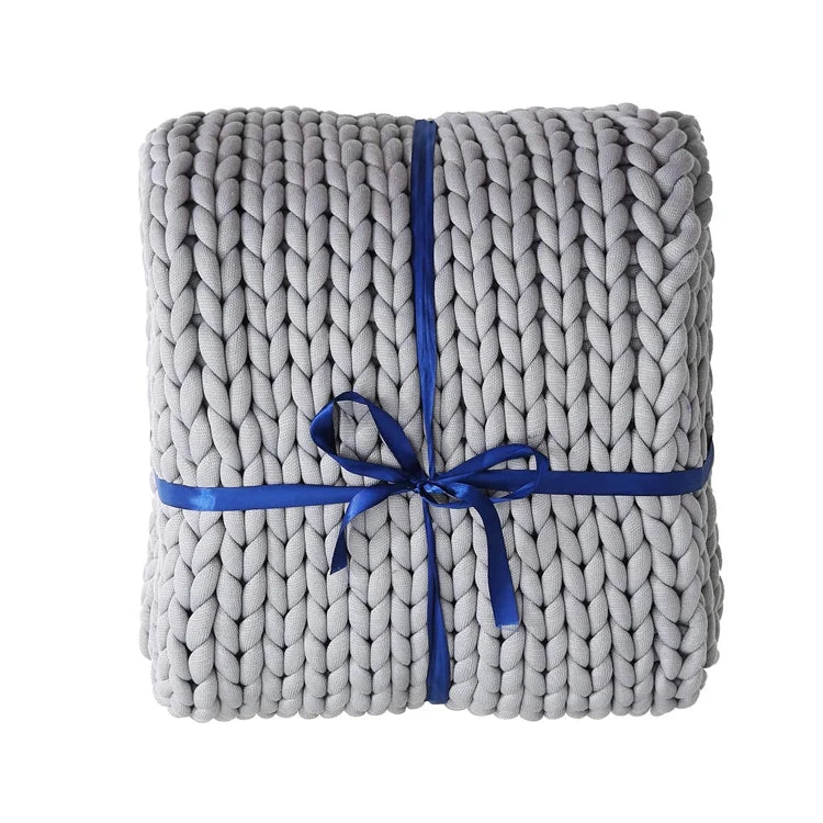 Kingworth Customizable Gray Deep Sleep 100% Cotton Breathable Handmade Chunky Knit Weighted Blanket Winter Blanket