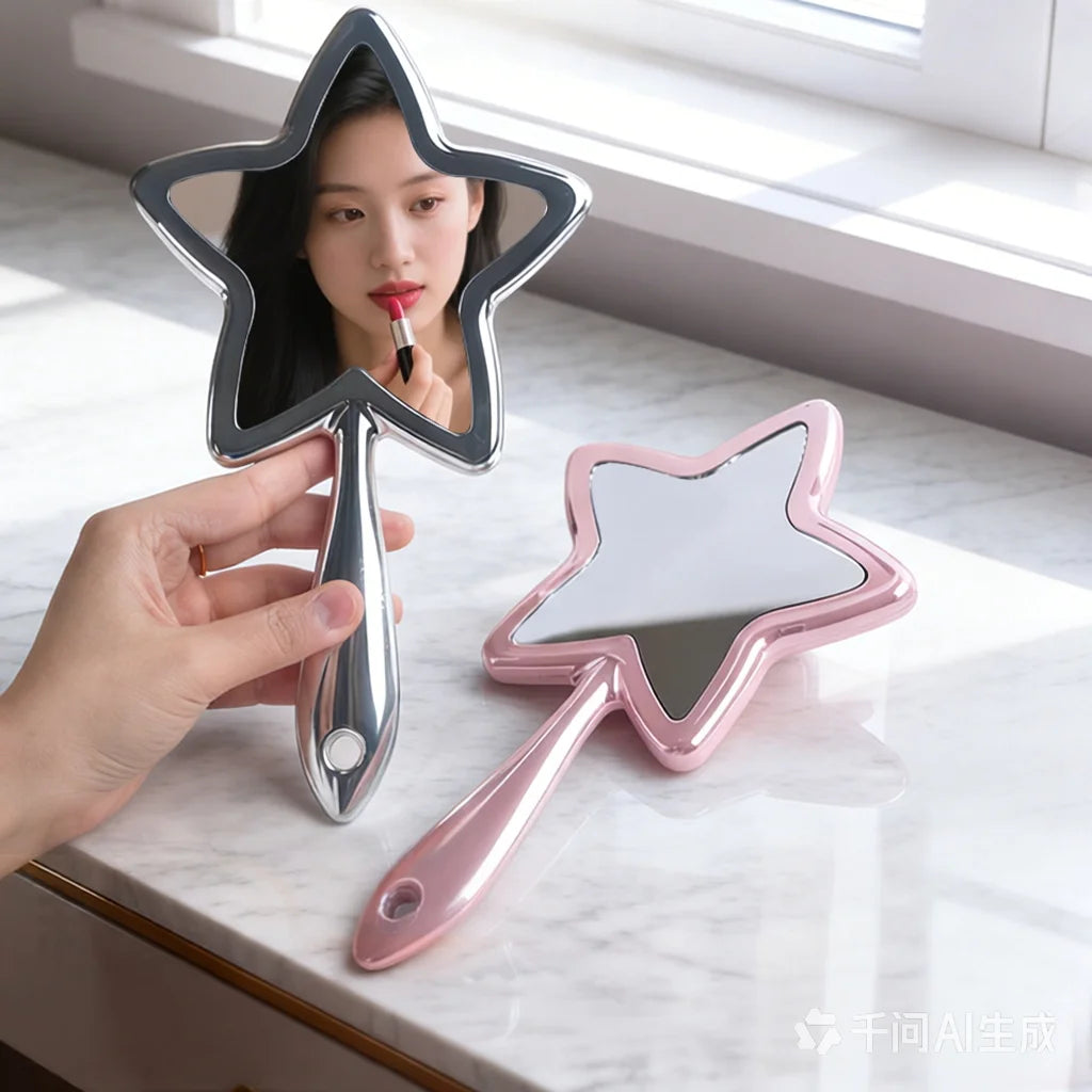 Zonyin New Design Large Pink Star Shaped Cute and Travel Makeup Mirror Personalized Eyelash Cosmetic Mirror Hand Held Mirror