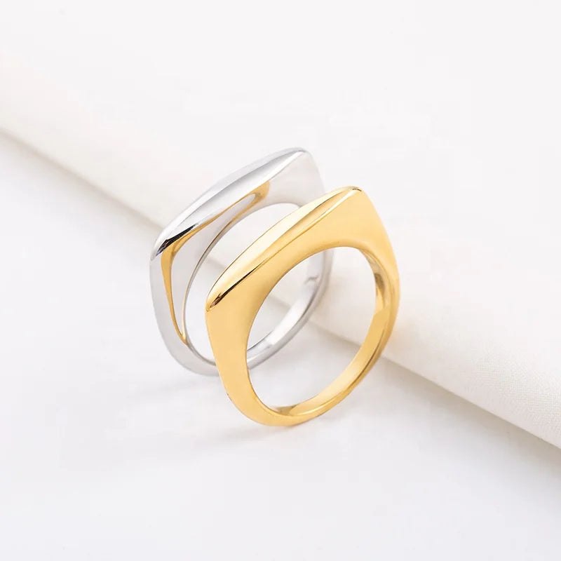 European Fashion Minimalist Couples 304 Stainless Steel Plating Gold Glossing Geometric Rings