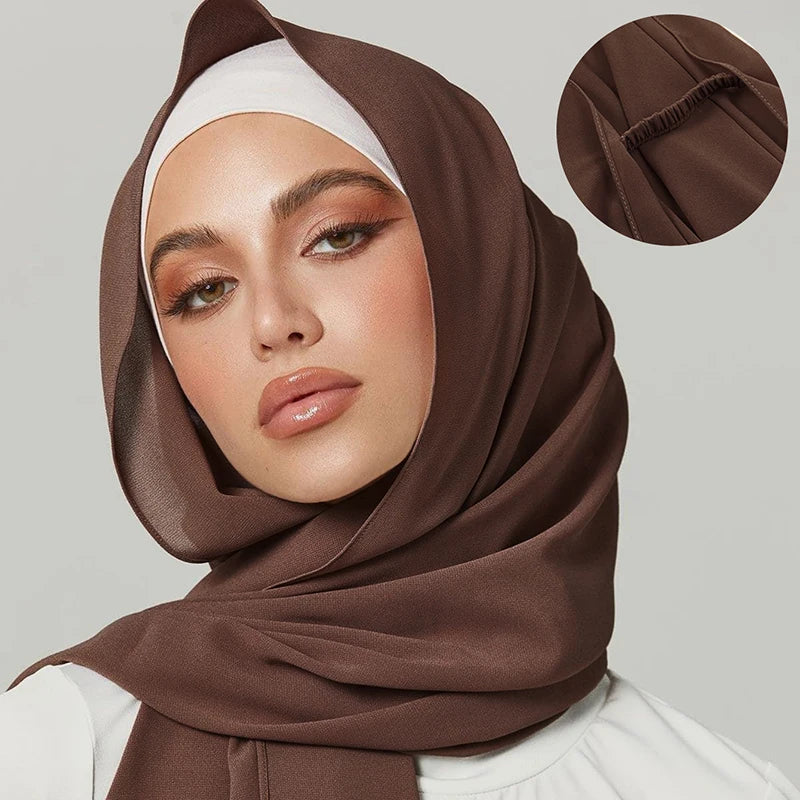 Fashion New Solid Color Islamic Scarves Shawl Muslim Headscarf Elastic Stretch Chiffon Instant Hijab Scarf for Women 180*70cm