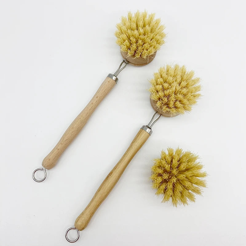 Hot Sale Eco-Friendly Lvjie Kitchen Pot Dish Scrub Brush Replaceable Sisal Head Long Bamboo Handle Cleaning Brush MegaBDM