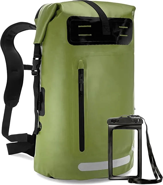 Portable Heavy Duty PVC Waterproof Dry Bag Roll-Top Closure Easy Access Front-Zippered Pocket Cushioned Padded Back Panel for