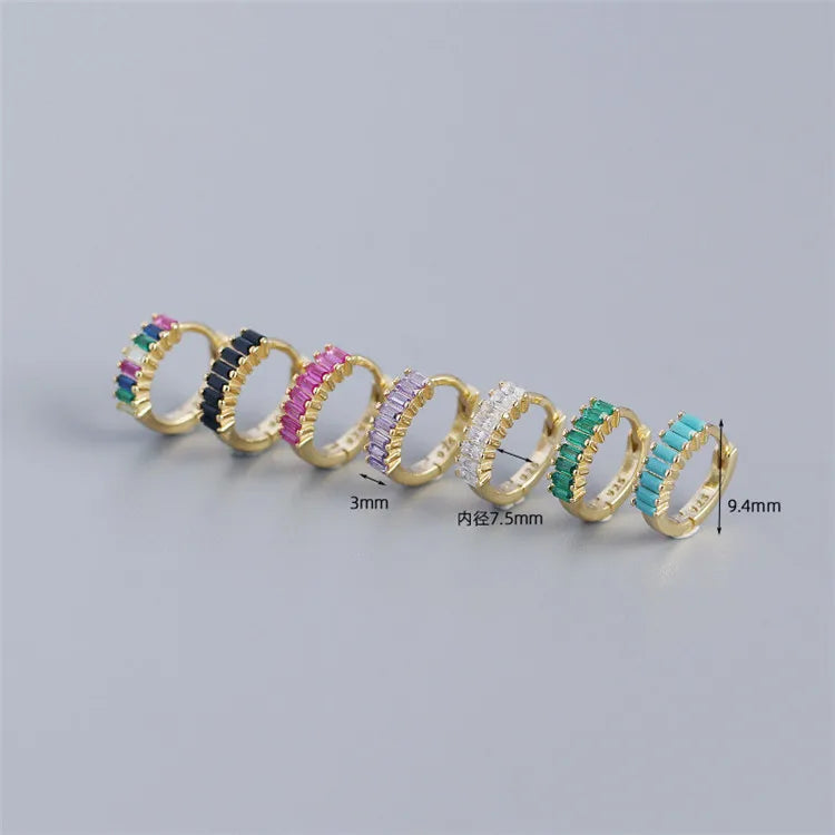 SP 2021 New Fashion Hoop Earrings S925 Sterling Silver Cubic Zirconia Turquoise Claw Setting Huggie Earrings