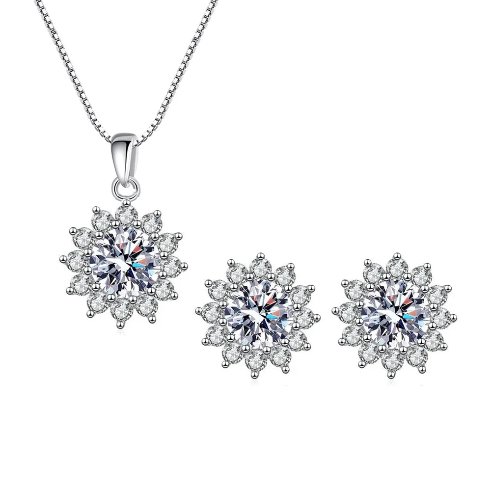 Bright S925 Sterling Silver Appointment Pedant Necklace and Earrings Round Cubic Zirconia Jewelry Set for Women Jewelry